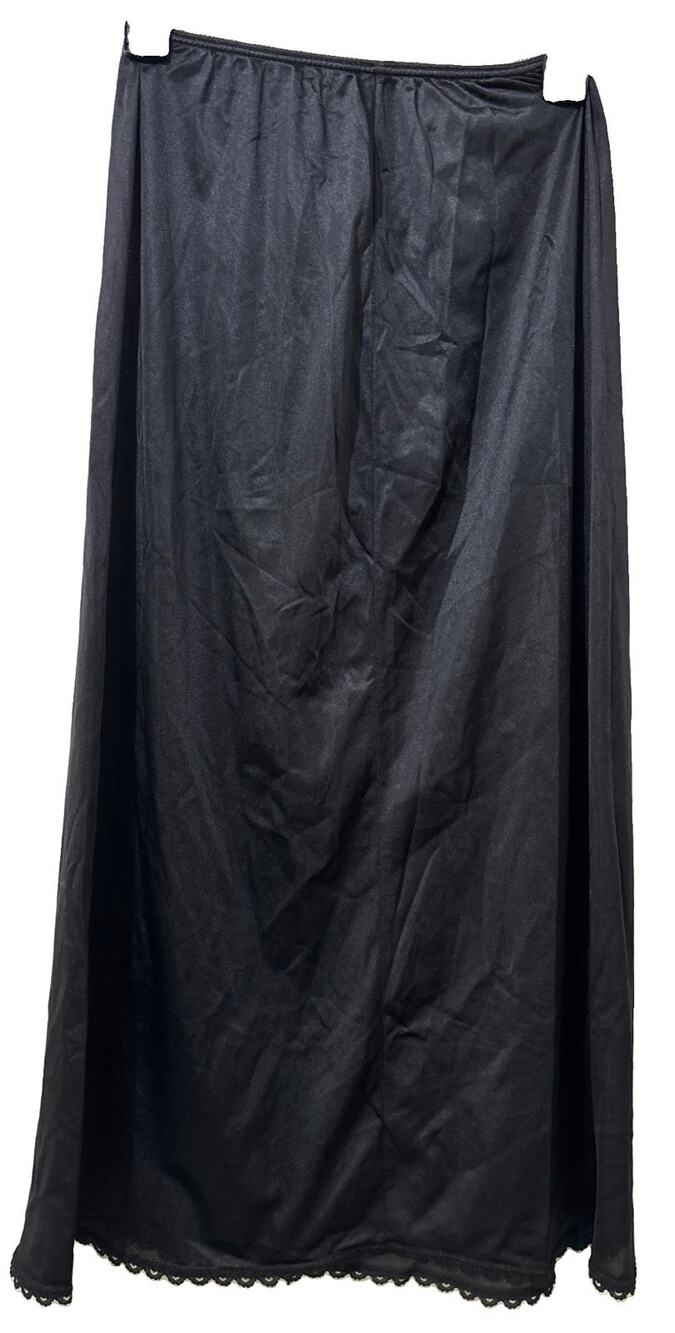 Adonna Vintage Slip Black Lace Trim Skirt Pull On Size Small Whimsigoth No Slit